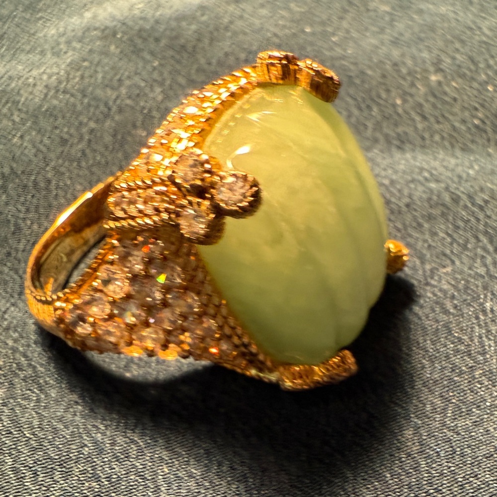 Judith Ripka 18K yellow gold-clad green jade, Sz7